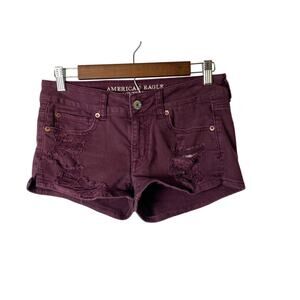 American Eagle Burgundy Distressed Hot Shorts Women's Size 4